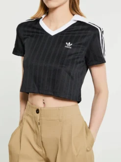 Adicolor Football Jacquard V-Neck Crop Polo i Sort