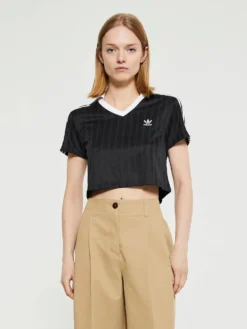 Adicolor Football Jacquard V-Neck Crop Polo i Sort