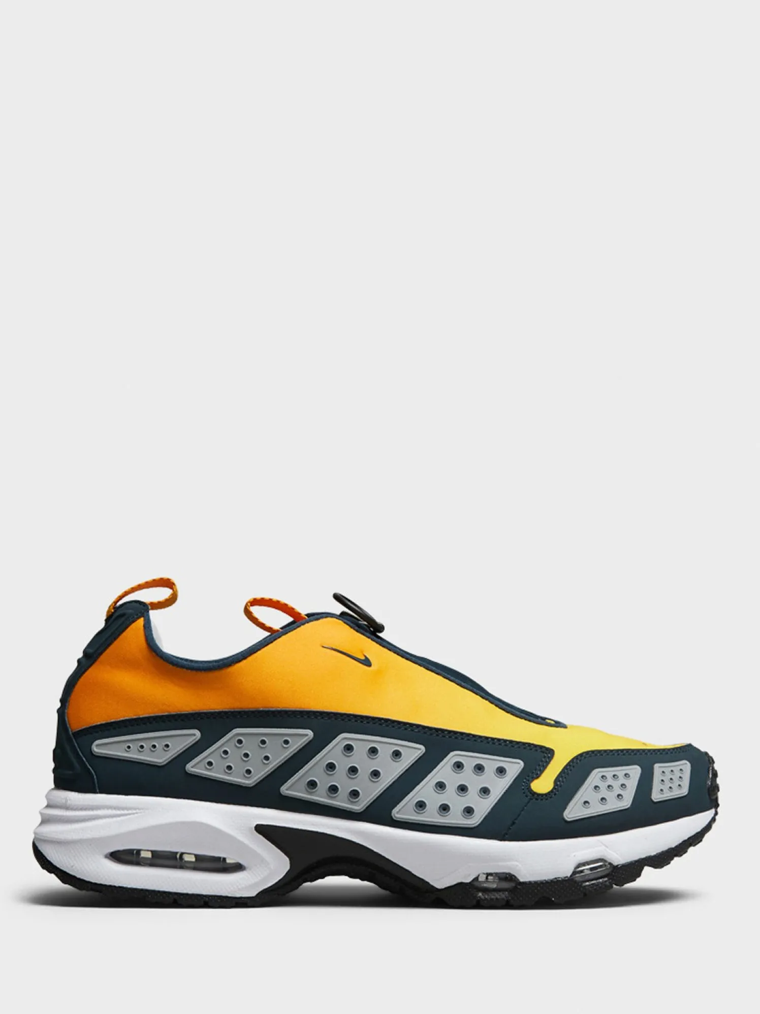 Air Max SNDR Sneakers in Canyon Gold, Deep Ocean-Lt Smoke Grey, Speed Yellow and White
