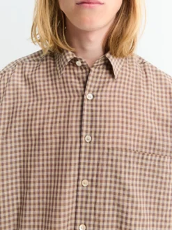 Airy Light Cotton Check Big Shirt i Brun Gingham Check