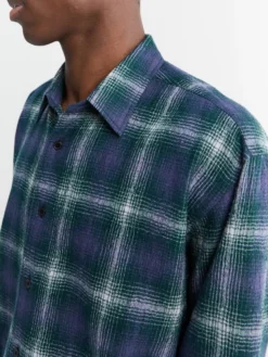 Airy Wool Check Shirt i Forest Green og Navy
