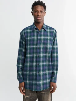 Airy Wool Check Shirt i Forest Green og Navy