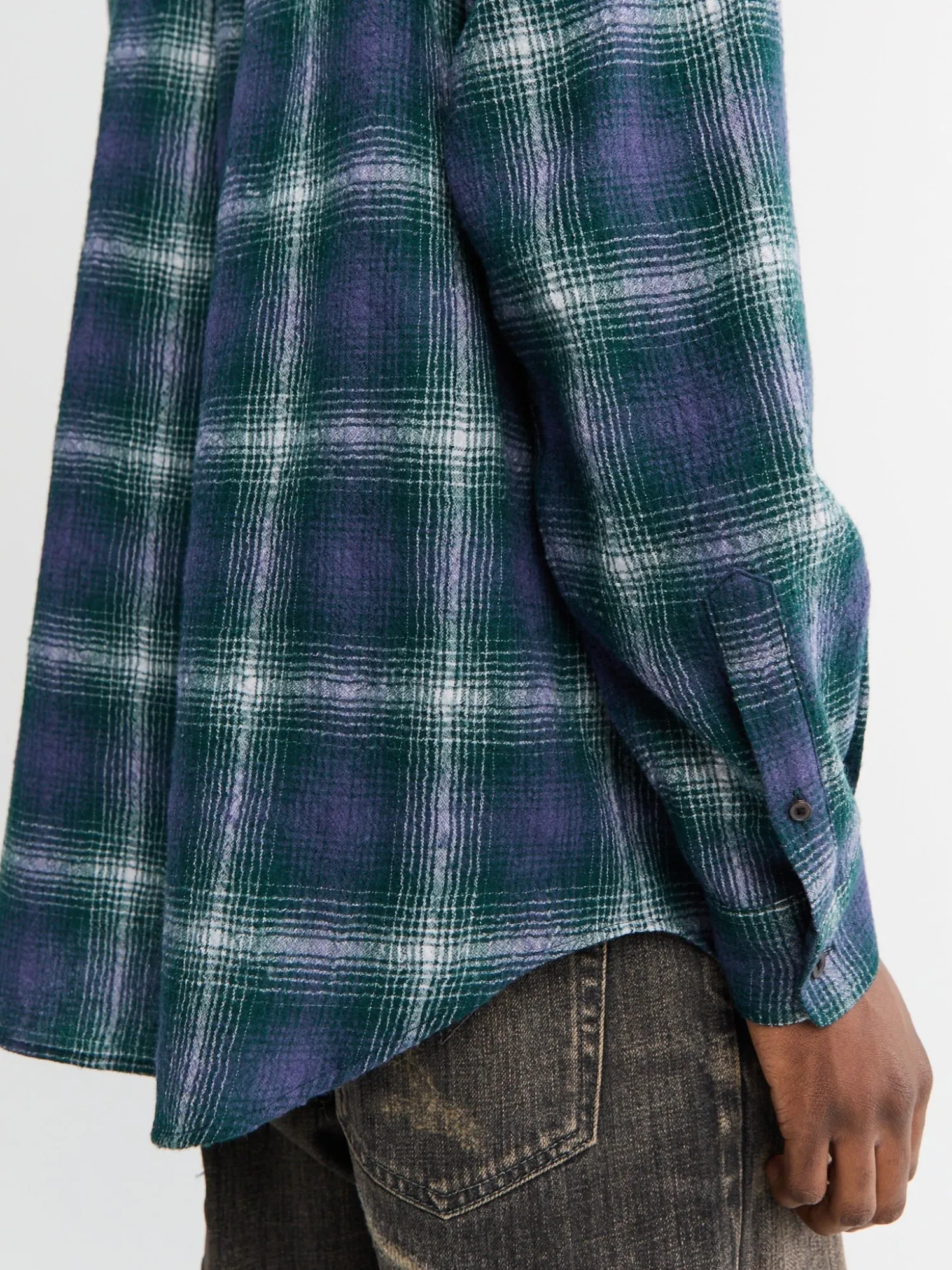 Airy Wool Check Shirt i Forest Green og Navy