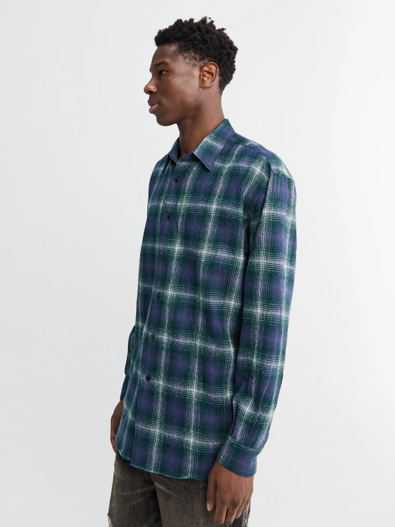 Airy Wool Check Shirt i Forest Green og Navy