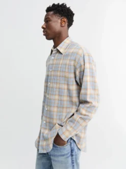 Airy Wool Check Shirt i Lyseblå og Beige