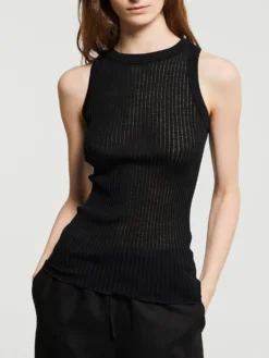 Ajouré Wool & Silk Top i Sort
