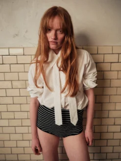 Alissa Striped Knit Trusser i Sort and Hvid Striber