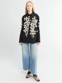 Argo Top Floral Embroidery i Sort