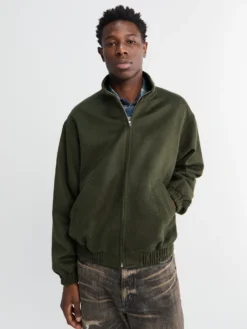 Baby Camel Flannel Zip Blouson i Dark Olive