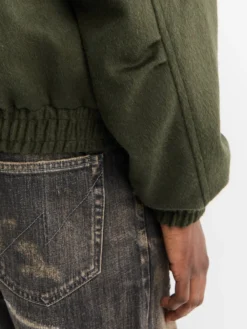 Baby Camel Flannel Zip Blouson i Dark Olive