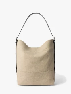 Belted Tote Bag i mørk hør-struktur