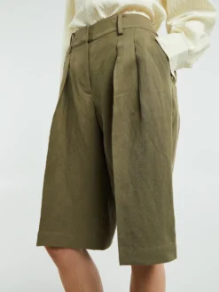 Bilbao Linen Pleated Bermuda Shorts i Khaki