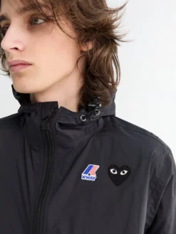 CDG Play x K Way Full Zip Packable Jakke i Sort