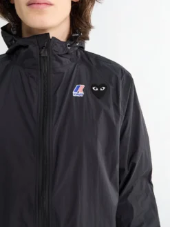 CDG Play x K Way Full Zip Packable Jakke i Sort