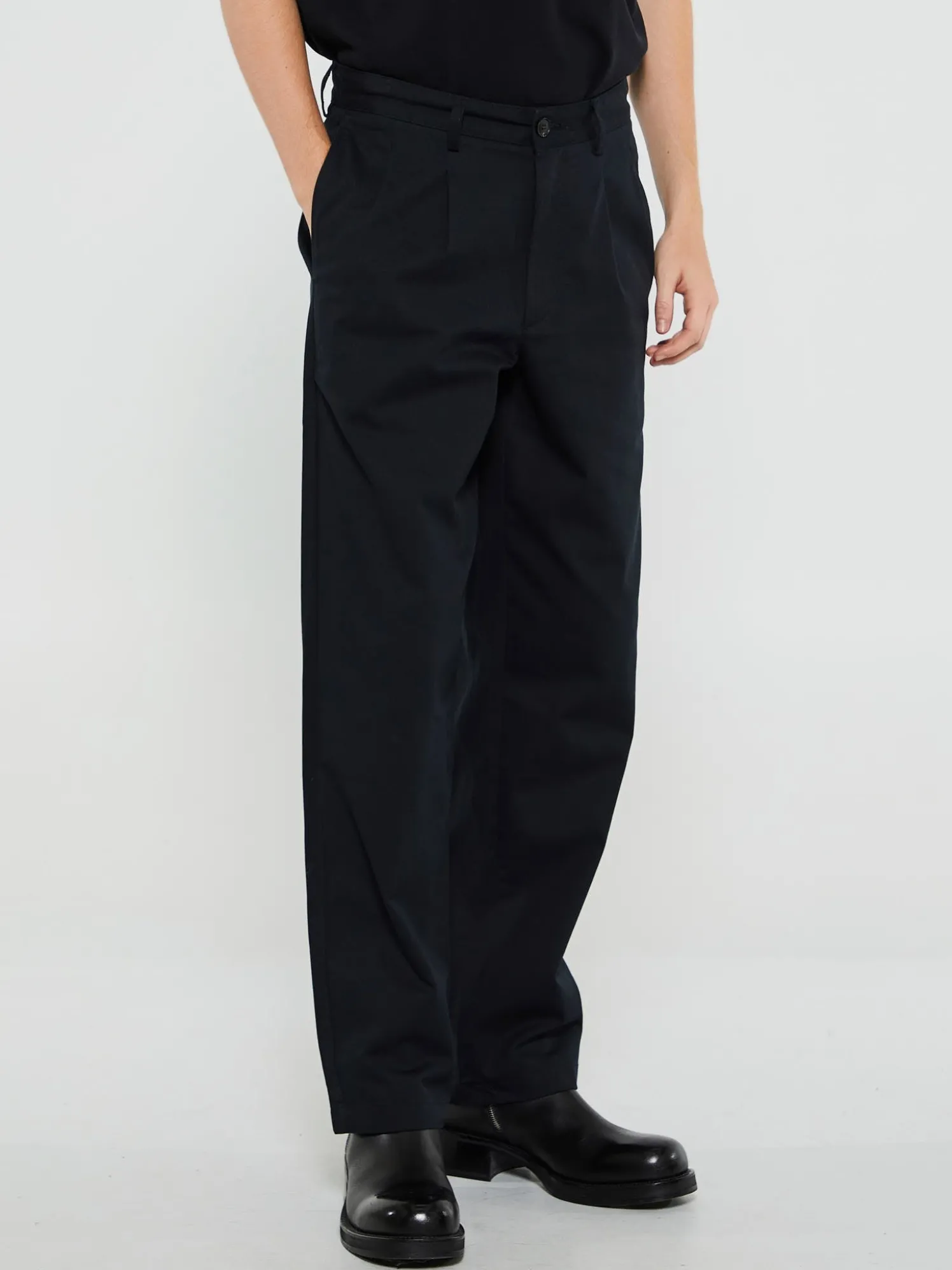 Classic Twill Double-Pleat Bukser i Sort