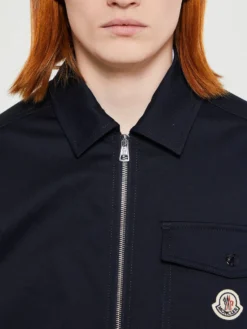 Cotton Gabardine Zip-Up Skjorte Jakke i Navy
