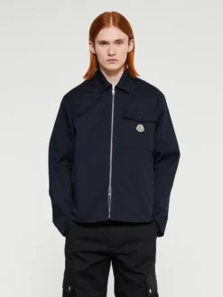 Cotton Gabardine Zip-Up Skjorte Jakke i Navy