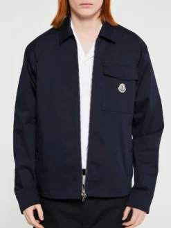 Cotton Gabardine Zip-Up Skjorte Jakke i Navy