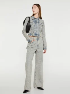 Denim Jakke i Blå og Beige