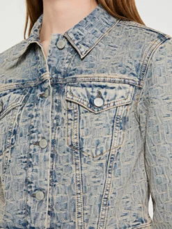 Denim Jakke i Blå og Beige