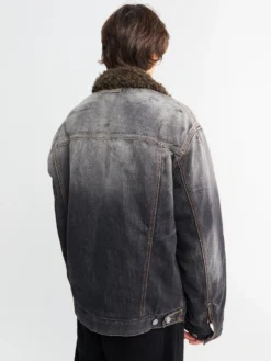 Denim Jakke med Faux Fur Krave i Sort