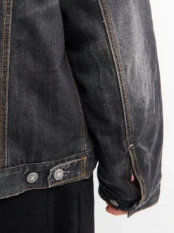 Denim Jakke med Faux Fur Krave i Sort