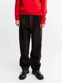 Ed Unlined Exaggerated Bomuldsfløjl Drawstring Bukser i Dark Chocolate Brown