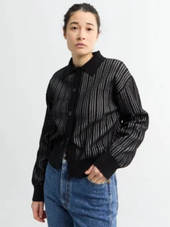 Form Cardigan i Sort Strib
