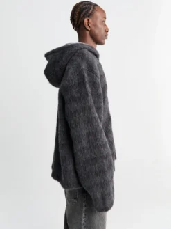 Full Zip Hood i Fuzzed Plum Check Hairy Wool