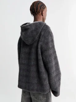 Full Zip Hood i Fuzzed Plum Check Hairy Wool