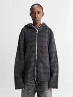 Full Zip Hood i Fuzzed Plum Check Hairy Wool