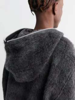 Full Zip Hood i Fuzzed Plum Check Hairy Wool