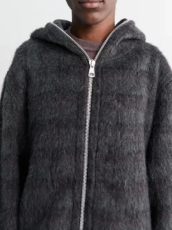 Full Zip Hood i Fuzzed Plum Check Hairy Wool