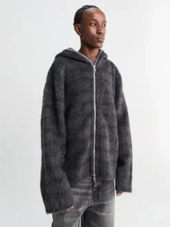 Full Zip Hood i Fuzzed Plum Check Hairy Wool