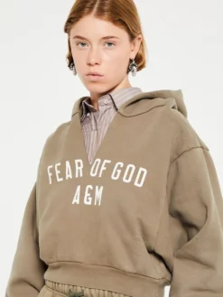 Heavy Fleece Cropped V-Neck Hoodie i Military