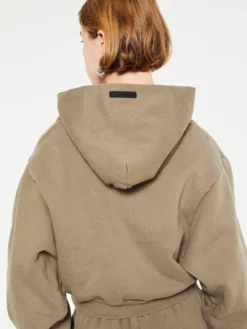 Heavy Fleece Cropped V-Neck Hoodie i Military