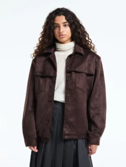 Hester Faux Suede Jakke i Brun