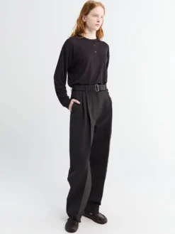 Hibi Double Pleat Belted Pants i Black Grape