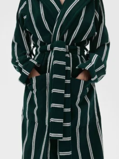 Hooded Badekåbe i Forest Green Stripes