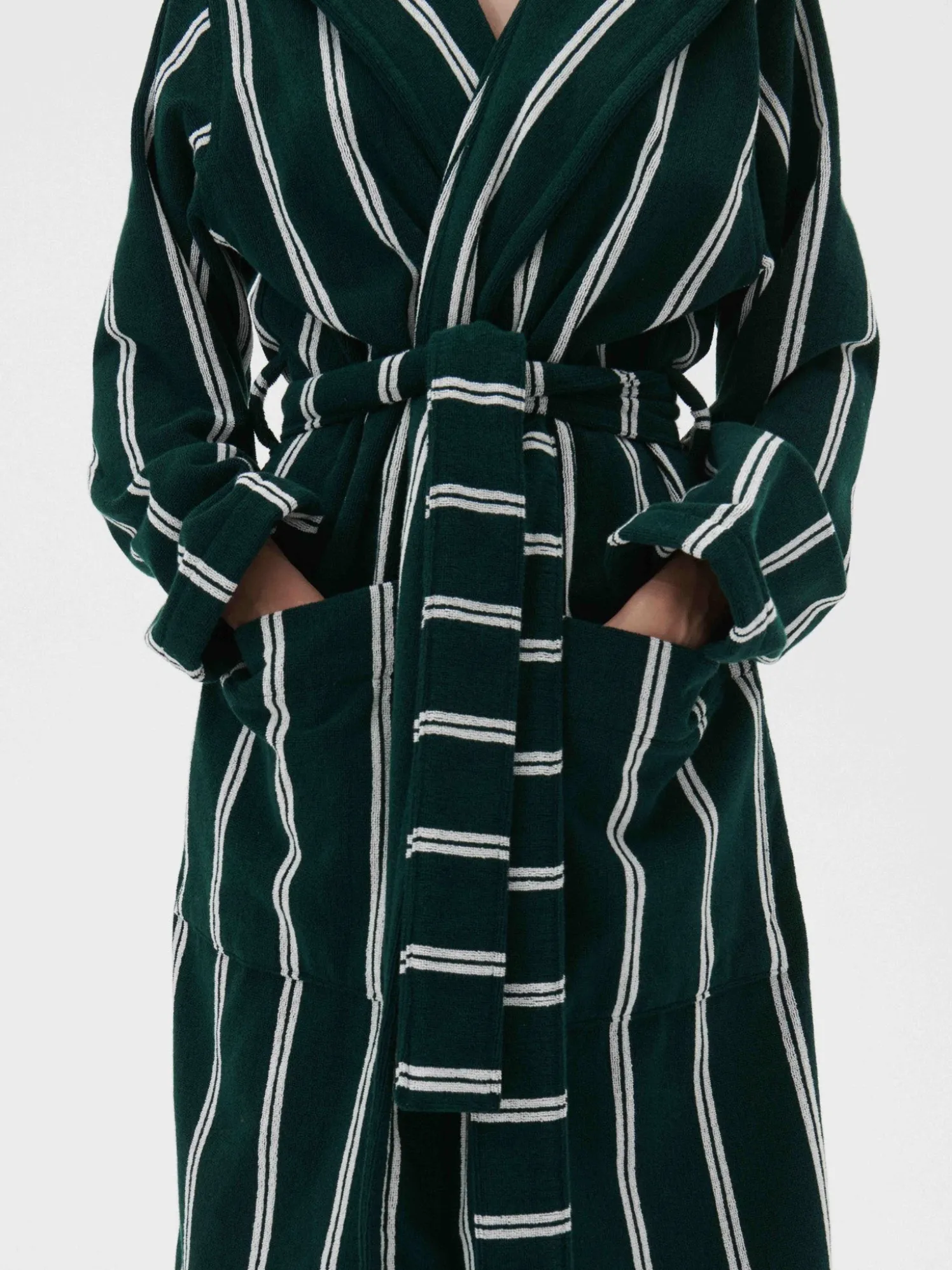 Hooded Badekåbe i Forest Green Stripes