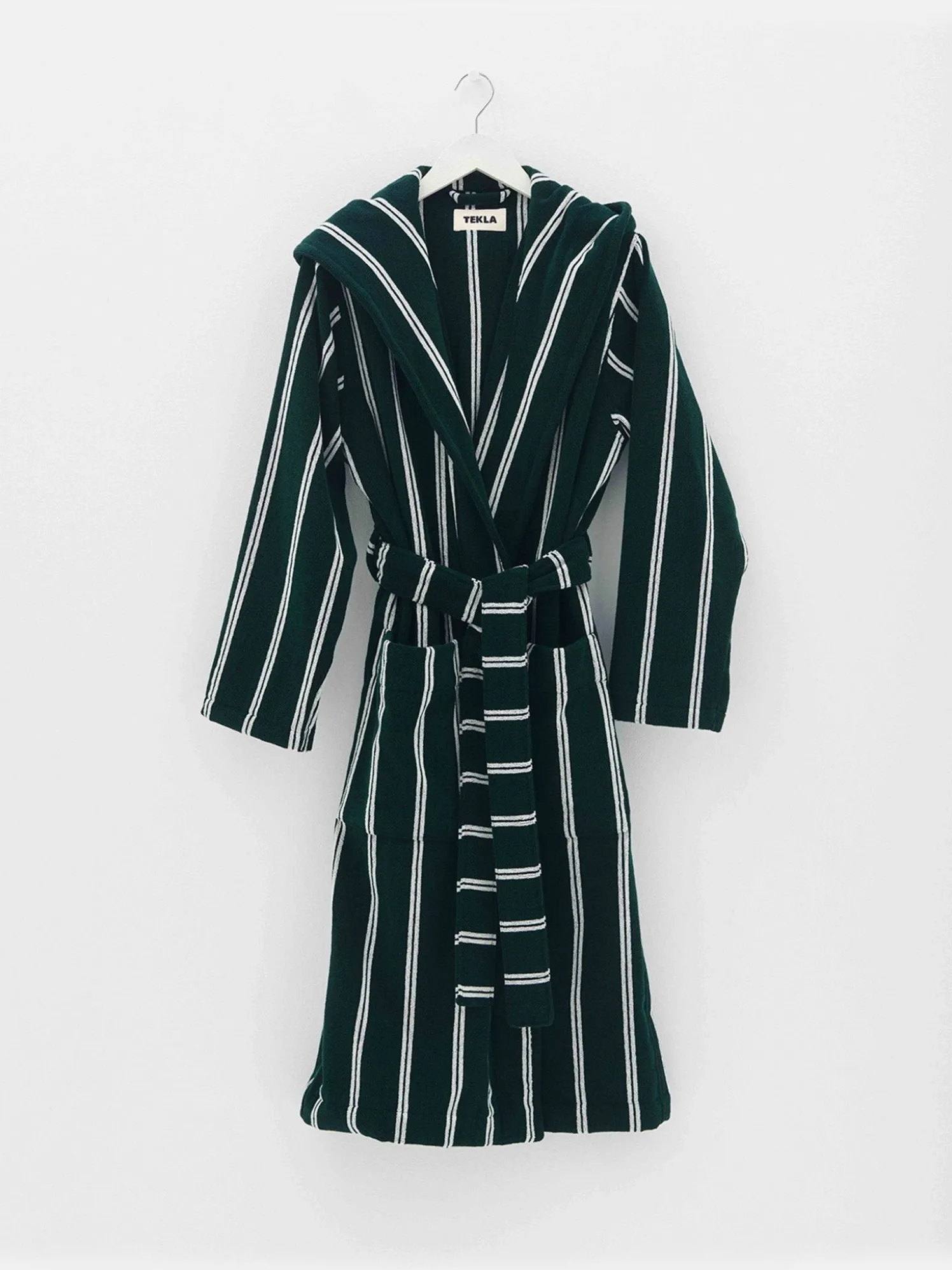 Hooded Badekåbe i Forest Green Stripes