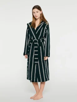 Hooded Badekåbe i Forest Green Stripes