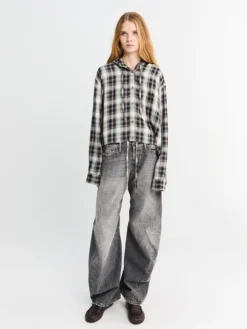 Hætte Overshirt i Sort og Grøn