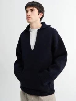 Ivan Chunky Cotton Rib Strikket Fiskertrøje i Midnatsblå