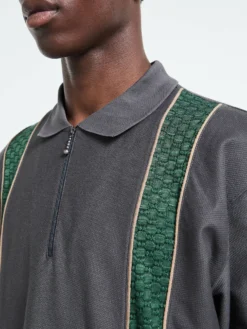Lace Langærmet Zip Polo i Charcoal