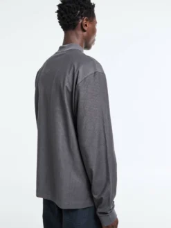 Lace Langærmet Zip Polo i Charcoal