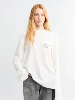 Langærmet Logo T-Shirt i Optic Hvid