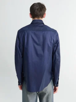 Langærmet Skjorte med Logo Patch i Navy Blå