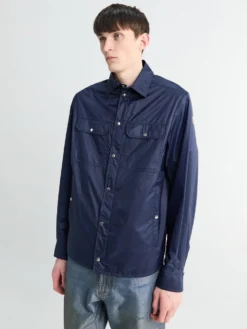 Langærmet Skjorte med Logo Patch i Navy Blå
