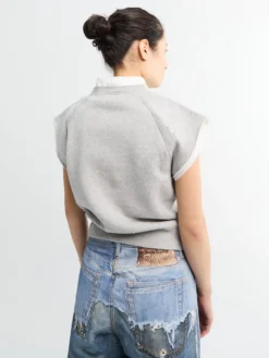 Layered Fleece Vest i Grå Melange